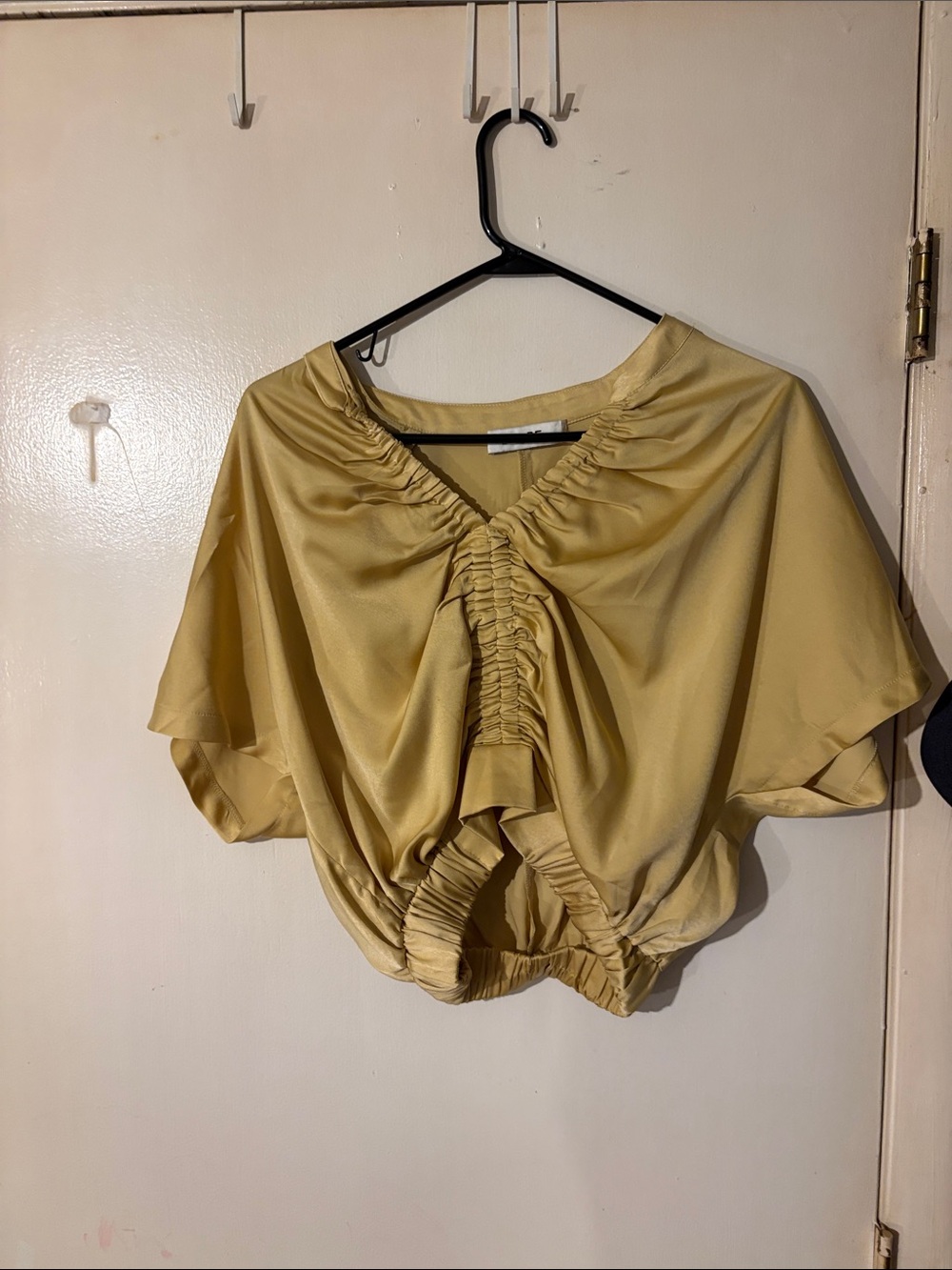 DO+BE Mustard Yellow Ruched V-Neck Crop Blouse